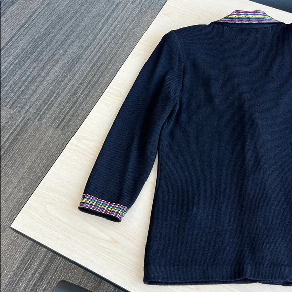 St. John by Marie Gray black colorful v neck knit blazer sequins embellishments - Picture 10 of 13